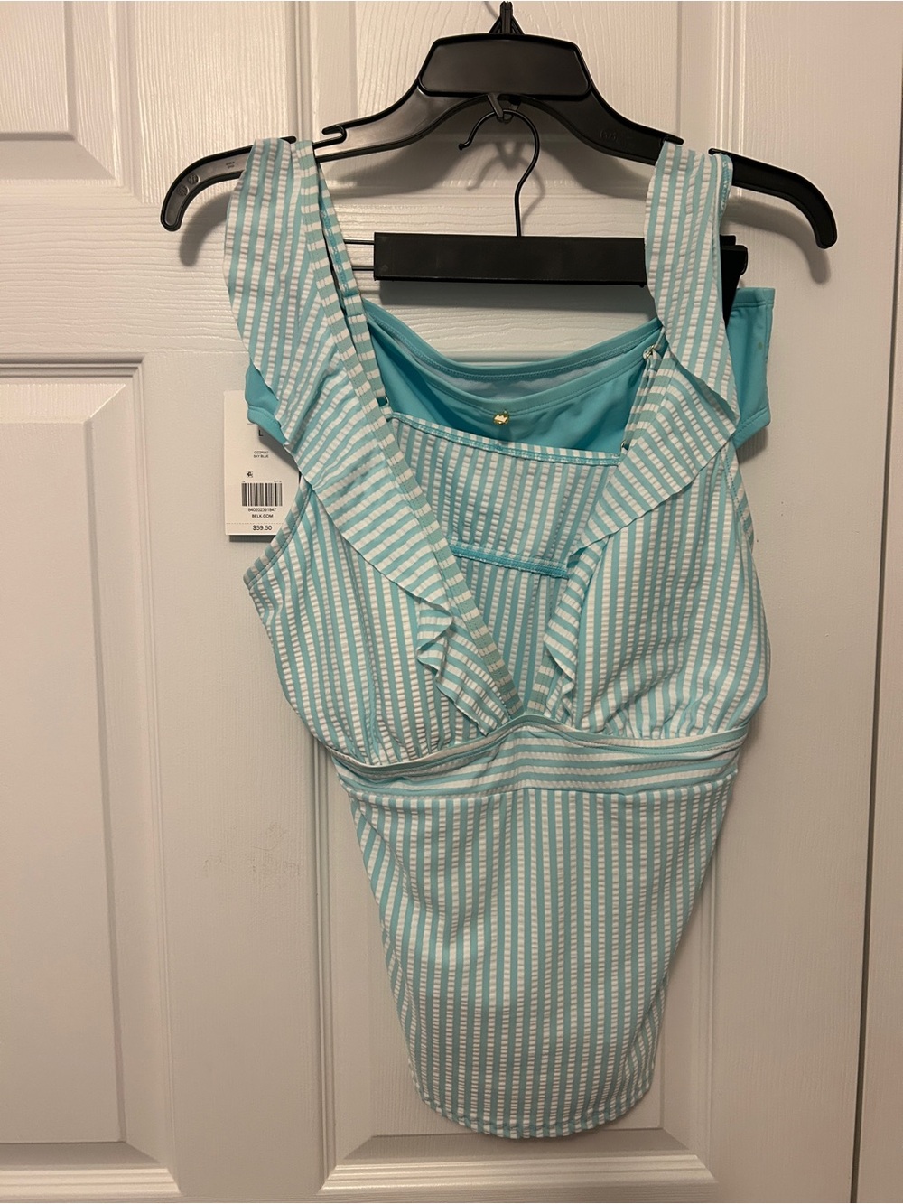 crown & ivy Mint and White Striped Women’s Bandeau Swimsuit